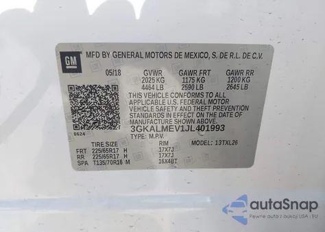 2018 GMC Terrain Sle from USA, damaged, VIN 3GKALMEV1JL401993